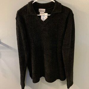 NWT Basic Editions Black Velour V-Neck Sweater Size Large